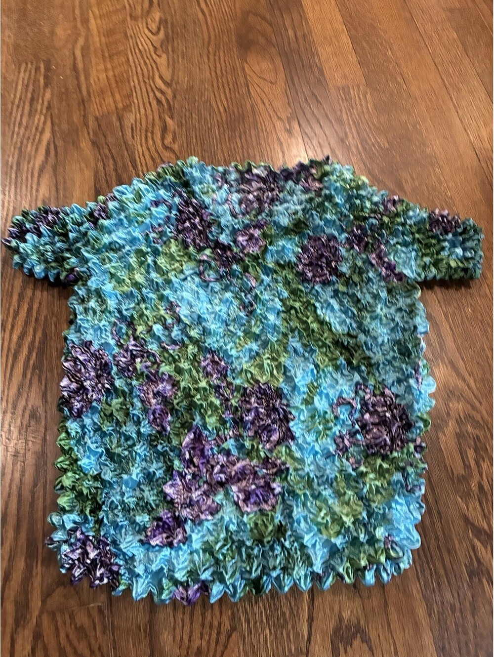 Vintage Y2K F.C. Popcorn Bubble Shirt Floral Blue Green Purple Stretch One Size